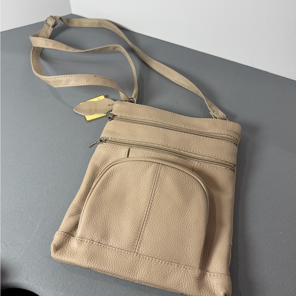 Beige Leather Crossbody Bag - Minimal Everyday Shoulder Bag